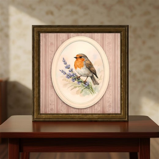 Vintage Robin Lavender Print, Cottagecore Bird Wall Art (digital Download) - Etsy