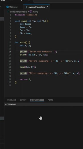 Swap Two Numbers Using Pointers in C #shorts #coding #cprogramming #pointersinc #swapping #ai #code