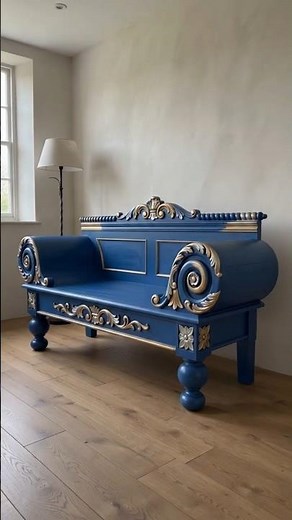 Royal Blue & Gold Bench Transformation | Satisfying Furniture Painting Before & After