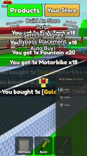 Build An Store OP Script - Semi Inf Money, Auto Buy, Bypass Placement 🔥 #roblox