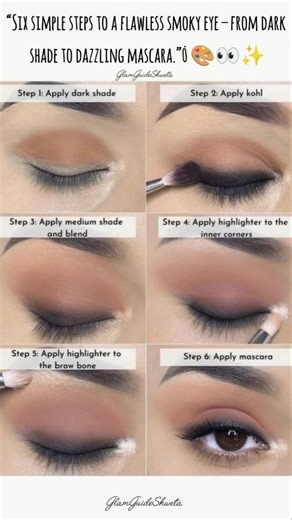 “Six simple steps to a flawless smoky eye from dark shade to dazzling mascara.”_ 🎨👀✨ #eyemakeup #yt