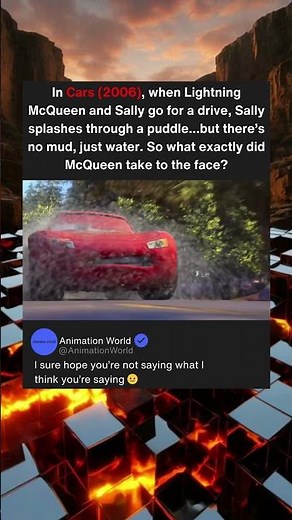 In Cars (2006), when Lightning McQueen and Sally go for a drive, Sally splashes through a puddle.