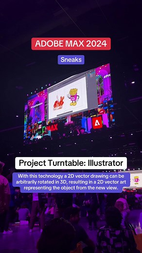 ADOBE MAX 2024: Sneaks Project Turntable in Illustrator With this technology a 2D vector drawing can be arbitrarily rotated in 3D, resulting in a 2D vector art representing the object from the new view. #projectturntable #adobemax2024 #adobemax #illustrator #adobesneaks #adobe #tech #software #ai #newtech #adobeillustrator #2d #3d