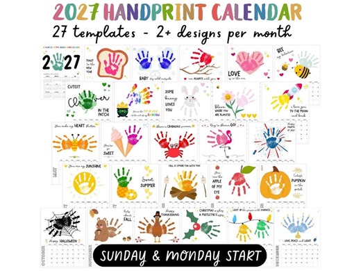 Handprint Calendar 2027, Printable Handprint Craft Bundle, Handprint Footprint Art for Kids Baby Toddler Memory Keepsake DIY Card, Milestone - Etsy