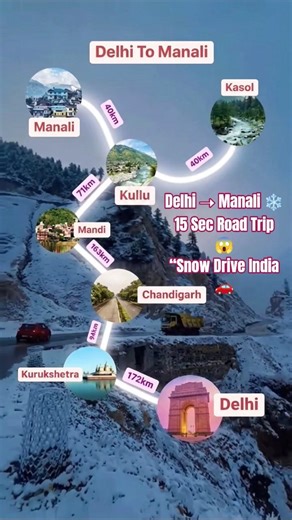 Delhi to Manali Road Trip ❄️🏔️ | Snow Drive via Kullu & Kasol 🚗 #shorts