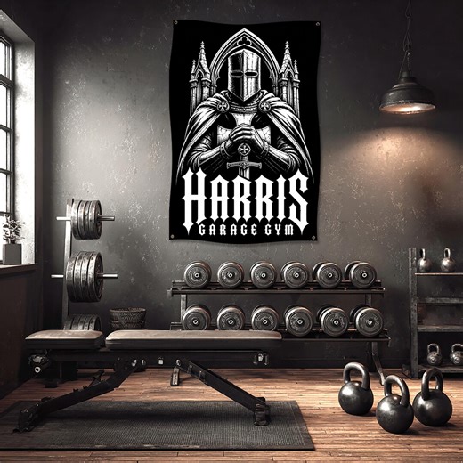 Custom Gym Flag, Personalized Garage Gym Banner, Medieval Knight Weightlifting Wall Decor, Home Gym Motivation Gift - Etsy