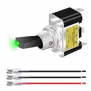 weideer 3 Pin Green LED Toggle Switch 30A 12V DC SPST ON/Off Auto Light Illuminated Rocker Toggle Switch for Car Truck Boat with Connect Jumper Wires
