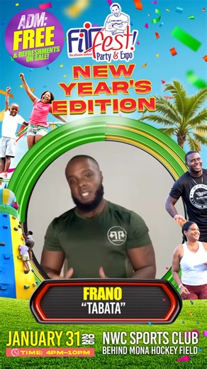 BBK FitFest Party & Expo on Instagram: "📢MEET OUR INSTRUCTORS📢 Say hello to @frano_fitness your “Tabata” instructor Get ready for some high intensity fun workout! Join us for the ultimate workout party that brings the energy of a stage show and the vibe of a carnival — all in one explosive fitness event. 📅: Saturday, January 31,2026 📍: NWC Sports Club (behind Mona Hockey Field) from 4PM to 10PM And the best part? ADMISSION IS FREE! Yes, you heard that right — FREE. 🎟️ SEE YOU THERE!🙌🏾 Tel