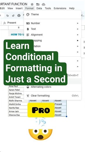 Learn Conditional Formatting in Just a Second. #googlesheets #excel #office