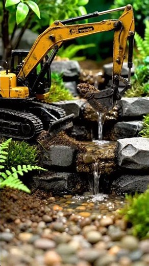 Miniature Excavator Builds a Realistic Waterfall & Stream! 🏞️