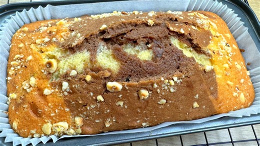 Moist homemade marble cake with delicious chocolate swirls
