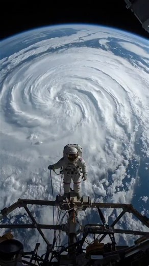 Astrovibe Studio on Instagram: "Witness the awe-inspiring scale of a cosmic observer. 🚀 An astronaut stands tethered above a colossal storm system, capturing the humbling beauty of Earth's dynamic weather from the edge of space. 🌍✨ ​#AIArt #SpaceExploration #AstronautVibes #EarthFromAbove #SciFi AIGenerated CosmicPerspective SpaceStation"