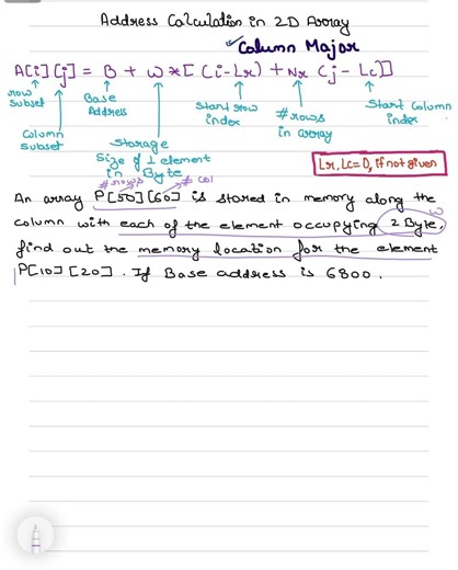 Address Calculation in 2D Array Column Major question #3