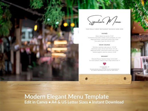 Elegant Menu Template | Edit in Canva | A4 & US Letter | Wedding Menu | Printable | Restaurant Menu | Instant Download - Etsy
