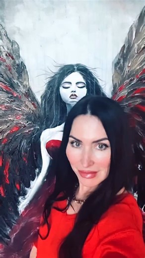 𝔸𝕟𝕕𝕣𝕖𝕒𝕤 𝔾𝕣𝕦𝕥𝕫𝕒 | ℙ𝕠𝕣𝕥𝕣𝕒𝕚𝕥 & 𝔸𝕓𝕤𝕥𝕣𝕒𝕔𝕥 𝔸ℝ𝕋 | 𝔸𝕣𝕥𝕚𝕤𝕥 on Instagram: "„Crimson Ascension” 🪽 Acrylic and Impasto on cotton canvas, 48×60 inches, Painting by @lunaartgallerystudio This powerful acrylic impasto painting presents a hauntingly elegant winged figure standing between darkness and transcendence. Rendered on cotton canvas, the composition is dominated by expansive, textured wings in deep charcoal and ash tones, pierced with flashes of crimson that echo bot