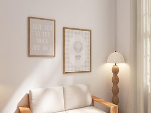 Set of 2 Hot Air Balloon Neutral Nursery Room I Love You to the Moon Poster Kids Striped Baby Drawing Wall Art Gingham Children Print - Etsy