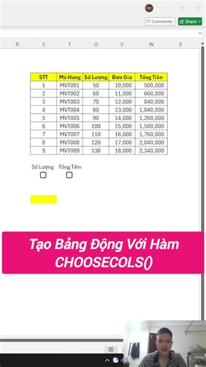 Tạo Bảng Động Với Hàm CHOOSECOLS() #excel #tinhocvanphong #fpy