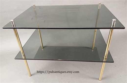 Romeo Rega Style Brass & Smoked Glass Coffee Table, Vintage 1970s Hollywood Regency Two Tier Side End Table, Mid Century Italian Design - Etsy