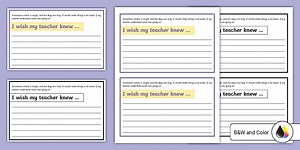 I Wish My Teacher Knew Worksheet for 3rd-5th Grade