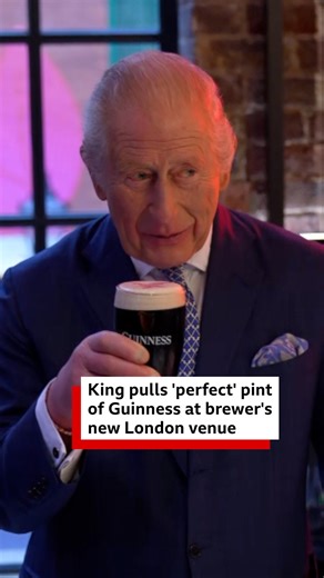 BBC London on Instagram: "🍺👑 King Charles proved he’s got a steady hand behind the bar, earning praise for pulling a “perfect” pint of Guinness.⁣ ⁣ Visiting the new Guinness Open Gate Brewery London in Covent Garden, the King was guided through the process.⁣ ⁣ #KingCharles #Guinness #London #CoventGarden #RoyalVisit #RoyalFamily"