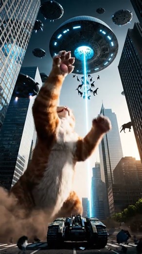 🏙️ Giant Cat Kaiju vs Alien Mothership #Kaiju #Godzilla #SciFi #cat