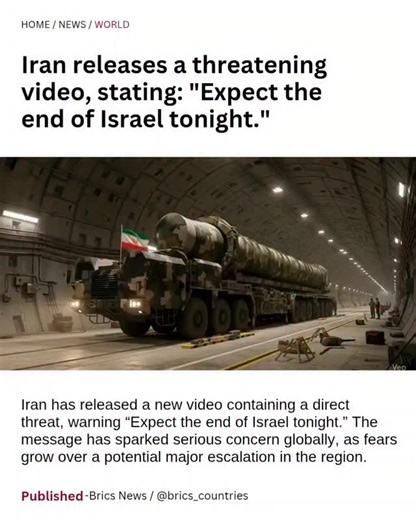BRICS NEWS on Instagram: "📰 BREAKING NEWS: Tehran's Terrifying Tape: 'Israel's End Tonight!' 🇮🇷 Iran drops a dire video packed with missile menace, bluntly warning "Expect the end of Israel tonight"—ratcheting up regional red alerts. According to Brics News, it's Persia's preemptive roar against Zionist overreach, as BRICS nations champion multipolar deterrence over unipolar doomsday drums. Is this a sign of progress or a potential flashpoint? Share your view. ⬇️ #TehranTape #IsraelEnd #BRICS