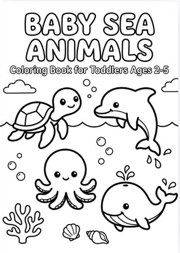 Baby Sea Animals Coloring Book for Toddlers | Bold Lines Ocean Fun (digital Download) - Etsy