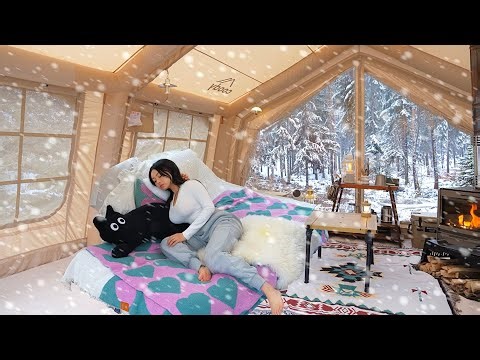 Cozy Snow Camping in a Huge Two-Room Inflatable Tent ❄️ Winter Camping ASMR.