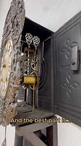 You could stand here and watch this all day. 🕰️ This French Antique Morbier “Wag on the Wall” clock dates back to the 1880s and still has its original hand-painted accents. From the south of France, it’s full of details you just don’t see anymore. Nearly 140 years old and still happily ticking along. #Antiques #Restoration #AntiqueClock #MorbierClock | Harp Gallery Antique Furniture