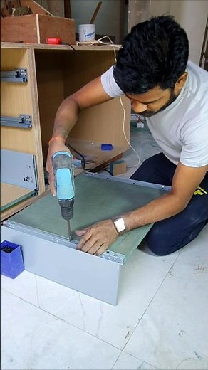 Modern Tandem Kitchen Trolley Installation | Smart Modular Kitchen Drawer Build #shortvideo