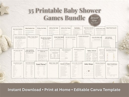 35 Baby Shower Games Bundle Printable, Baby Shower Activities Pack, Neutral Baby Shower Games, Editable Canva Template, Instant Download - Etsy
