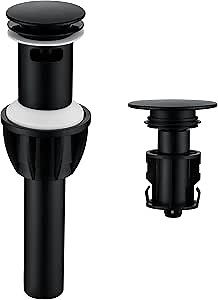 TIORIY Bathroom Vessel Sink Drain with Overflow - 1 3/4 Inch Bathroom Sink Stopper, Push and Seal Pop up Sink Drains, Bathroom Sink Vanity Assembly with Strainer, Anti Clogging, Black