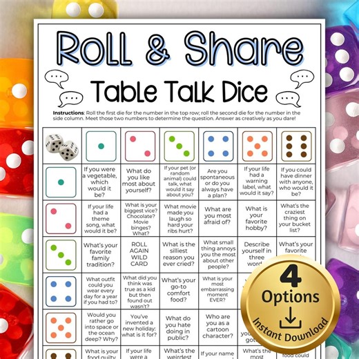 Dicebreaker Roll and Share Icebreaker Game, Roll and Tell Printable Dice Game, Reunion Activities, Table Talk Dice, Get to Know You Dice - Etsy