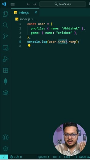 Javascript Interview Question asked in FAANG | #javascript #shorts #coding | Optional Chaining