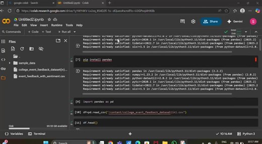 #datascience #internshipproject #sentimentanalysis #python #googlecolab #nlp #feedbackanalysis #studentevents #linkedinlearning #aiineducation | Saravana Kumar