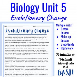 Evolutionary Change Speciation Text, Quiz, Puzzle and Coloring Easy Sub Plan