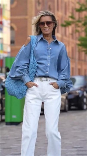 Contemporary Denim on Denim: How to Style a Statement Chambray Shirt and White Jeans #denimondenim