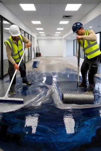 Modern Office Epoxy Floor Transformation ✨ Metallic Galaxy Finish #officerenovation #satisfying