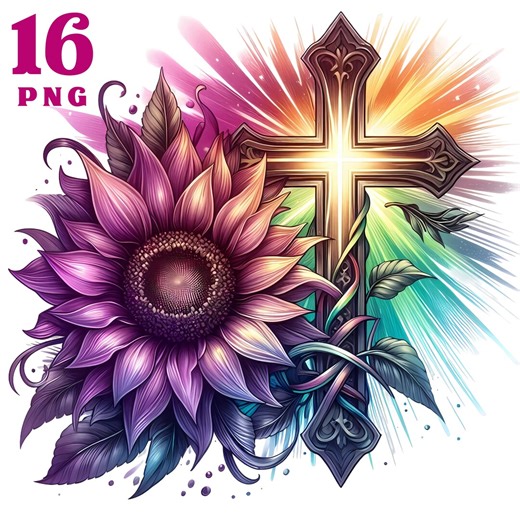 16 Png, Cross Clipart, Cross Png, Cross Sublimation, Sunflower Clipart, Wall Art Decor, Printable Digital Download, Religious - Etsy