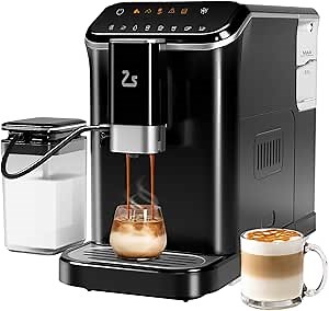 Fully Automatic Espresso Machine, Espresso & Coffee Machine with Automatic Milk Frother, Built-In & Adjustable Espresso Bean Grinder, Touch Screen Coffee Machine with 1.5 L Water Tank