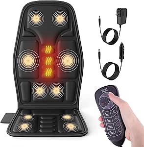 Sotion Back Massager with Heat for Pain Relief, Back Massage Chair Pad, Full Body Massage, Deep Tissue Vibration Massager with 2 Adapters, Office and Recliner