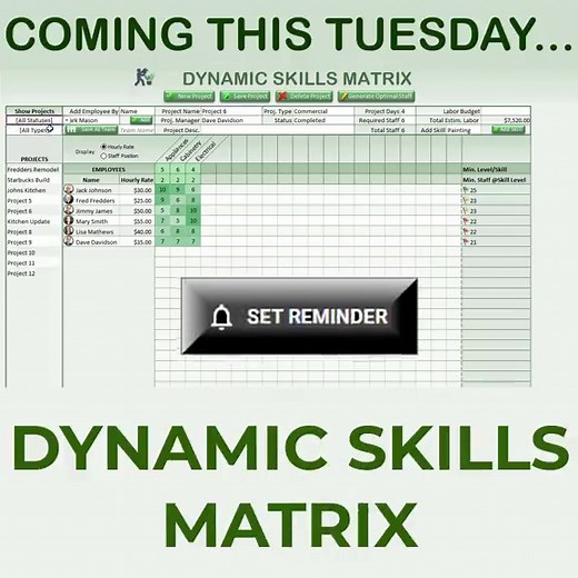 How To Create A Dynamic Employee Skills Matrix With Projects In Excel https://youtu.be/rVQUNZ_zW9Q #ExcelForFreelancers #ExcelVBA #MsExcel #LearnExcel