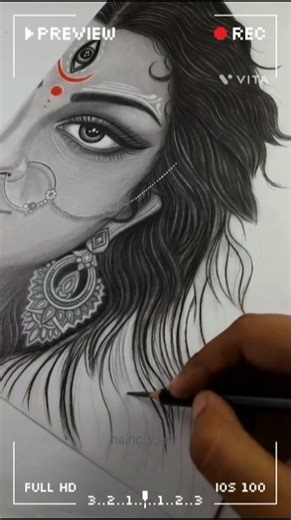 Durga Mata drawing with pencil and charcoal pencil or some red colour 🥰😍#new #art #drawing #artist #