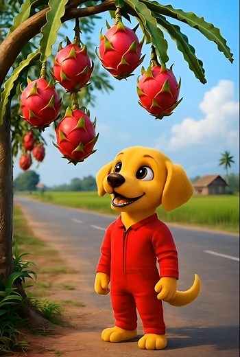 Cute puppy steals dragon fruit for her hungry brother 😭 #ai #baby #save #trending