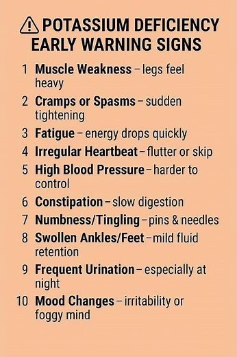 ⚠️ 10 Early Signs of Potassium Deficiency in Seniors