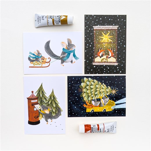 Winter Cards: Set of 4 / Festive Holiday Postcards / Christmas Stationery / Cozy Woodland Animals / Snail Mail / Postcrossing - Etsy