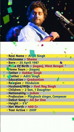 Arijit Singh Biography #arijitsingh #arijit #biography #ytshorts #yt #ytviral #ytshortsindia