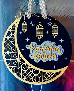 Interchangeable Ramadan/eid Sign: Islamic Home Decor, Crescent Moon & Lanterns - Etsy