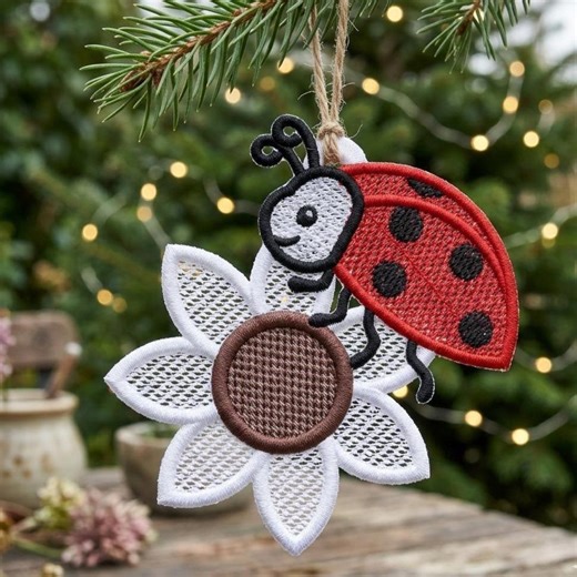 FSL Ladybug on Flower Embroidery Design Ornament | Spring Insect Machine Embroidery Pattern - Etsy