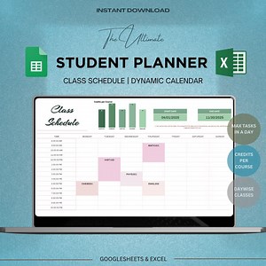 Ultimate Student Planner Spreadsheet Excel Google Sheets Dynamic Calendar & Class Schedule | Digital School Planner - Etsy